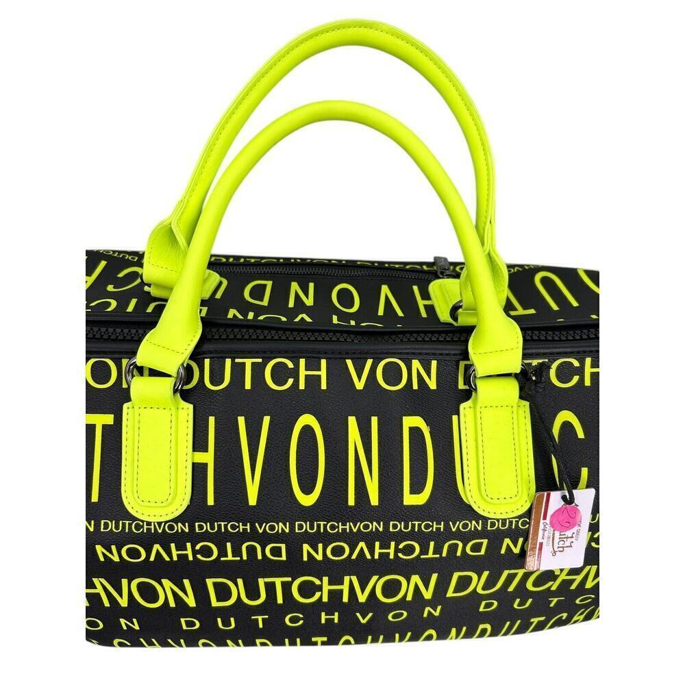 NWT Von Dutch Monogram Black Yellow Overnight Travel Gym Sports Bag - Picture 4 of 14